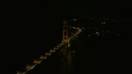 6K aerial stock footage of light traffic on the Marin side of Golden Gate Bridge at night, California Aerial Stock Footage | AX0174_0178