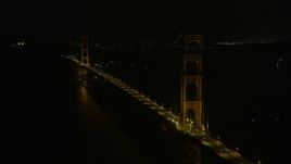 6K aerial stock footage of the Golden Gate Bridge at night, California Aerial Stock Footage | AX0174_0181