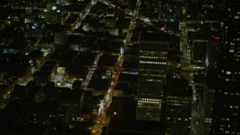 6K aerial stock footage flyby skyscrapers to reveal Grant Ave through Chinatown at night, San Francisco, California Aerial Stock Footage | AX0174_0186