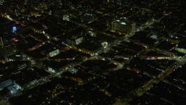6K aerial stock footage orbit the intersection of Columbus Avenue and Broadway at night, North Beach, San Francisco, California Aerial Stock Footage | AX0174_0192