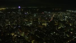 6K aerial stock footage of orbiting downtown skyscrapers at night, San Francisco, California Aerial Stock Footage | AX0174_0196