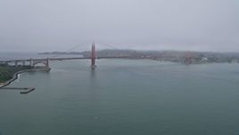 6K aerial stock footage of the Golden Gate Bridge on a foggy day, San Francisco, California Aerial Stock Footage | AX0175_0028