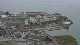 6K aerial stock footage of orbiting San Quentin State Prison, California Aerial Stock Footage | AX0175_0043