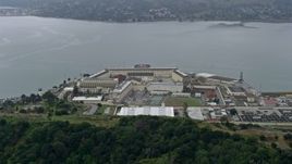 6K aerial stock footage of an orbit of San Quentin State Prison, California Aerial Stock Footage | AX0175_0044
