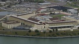 6K aerial stock footage of a view of San Quentin State Prison, California Aerial Stock Footage | AX0175_0046