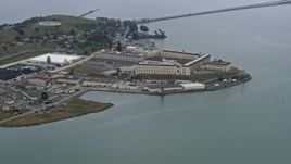 6K aerial stock footage of flying away from San Quentin Prison, California Aerial Stock Footage | AX0175_0057