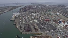 6K aerial stock footage of shipping containers at the Port of Oakland, California Aerial Stock Footage | AX0175_0084