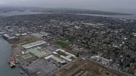 6K aerial stock footage Alameda residential neighborhoods on a foggy day, California Aerial Stock Footage | AX0175_0088