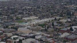 6K aerial stock footage of a theater and high school in Alameda, California Aerial Stock Footage | AX0175_0089