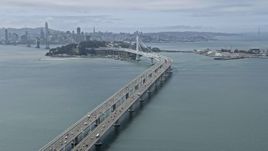 6K aerial stock footage of light traffic on the Bay Bridge, California Aerial Stock Footage | AX0175_0104