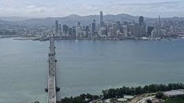 6K aerial stock footage of the Downtown San Francisco skyline and the Bay Bridge, California Aerial Stock Footage | AX0175_0107