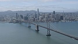 6K aerial stock footage of the Downtown San Francisco skyline seen from near the Bay Bridge, California Aerial Stock Footage | AX0175_0108