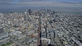 6K aerial stock footage follow Market Street toward Downtown San Francisco, California Aerial Stock Footage | AX0175_0120