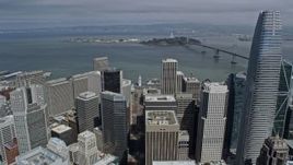 6K aerial stock footage follow Market Street over Downtown San Francisco toward the bay, California Aerial Stock Footage | AX0175_0121