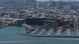 6K aerial stock footage reverse view of the waterfront baseball stadium, San Francisco, California Aerial Stock Footage | AX0175_0124