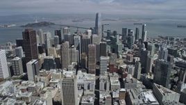 6K aerial stock footage of approaching Salesforce Tower and Downtown San Francisco, California Aerial Stock Footage | AX0175_0130