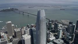 6K aerial stock footage of flying over Salesforce Tower in Downtown San Francisco, California Aerial Stock Footage | AX0175_0131