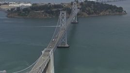 6K aerial stock footage light traffic on the Bay Bridge near Yerba Buena Island, San Francisco, California Aerial Stock Footage | AX0175_0133