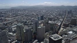 6K aerial stock footage fly over Downtown San Francisco skyscrapers toward South of Market, California Aerial Stock Footage | AX0175_0136