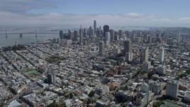6K aerial stock footage of approaching Downtown San Francisco skyline from Russian Hill, California Aerial Stock Footage | AX0175_0143