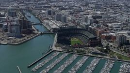 6K aerial stock footage of a waterfront baseball stadium, San Francisco, California Aerial Stock Footage | AX0175_0146