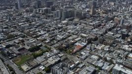 6K aerial stock footage of an urban neighborhood in South of Market, San Francisco, California Aerial Stock Footage | AX0175_0157