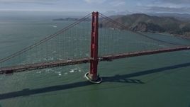 6K aerial stock footage of circling a tower on the Golden Gate Bridge, San Francisco, California Aerial Stock Footage | AX0175_0177