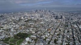 6K aerial stock footage of passing Alamo Square Park on the way to downtown, San Francisco, California Aerial Stock Footage | AX0175_0198