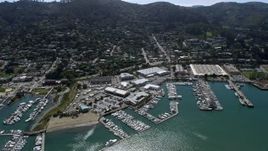 6K aerial stock footage of flying by Sausalito marinas, California Aerial Stock Footage | AX0175_0208