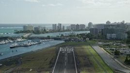 4.8K aerial stock footage Taking Off from Isla Grande Airport, San Juan Puerto Rico Aerial Stock Footage | AX101_001E