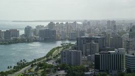 4.8K aerial stock footage of Waterfront Apartment Buildings, San Juan Puerto Rico Raining Aerial Stock Footage | AX101_003