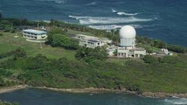 4.8K aerial stock footage of Punta Salinas Radar Site in the blue waters of the Caribbean, Toa Baja Puerto Rico Aerial Stock Footage | AX101_027E