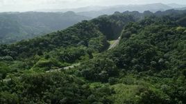 4.8K aerial stock footage of a Highway cutting through lush green forests, Karst Forest, Puerto Rico Aerial Stock Footage | AX101_076E
