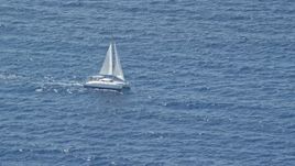 4.8K aerial stock footage of a catamaran on sapphire blue waters, Atlantic Ocean Aerial Stock Footage | AX102_193E