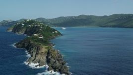 4.8K aerial stock footage approaching Picara Point, and fly over hilltop homes overlooking Magens Bay, St Thomas, USVI Aerial Stock Footage | AX102_279E