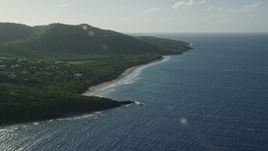 4.8K aerial stock footage of Caribbean beach alongside jungle and sapphire blue waters, Culebra, Puerto Rico Aerial Stock Footage | AX103_094