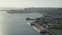 4.8K aerial stock footage of a Docked cruise ship in Port of San Juan, Puerto Rico Aerial Stock Footage | AX103_153