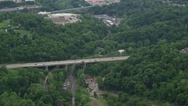 4.8K aerial stock footage approaching Penn Lincoln Parkway and tilting down, Penn Hills, Pennsylvania Aerial Stock Footage | AX105_002
