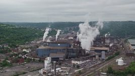 4.8K aerial stock footage orbiting U.S. Steel Mon Valley Works Factory, Braddock, Pennsylvania Aerial Stock Footage | AX105_013E