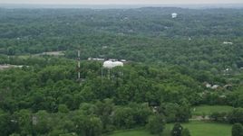 4.8K aerial stock footage of radio and water towers, Penn Hills, Pennsylvania Aerial Stock Footage | AX105_096