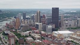 4.8K aerial stock footage approaching and flying past skyscrapers in Downtown Pittsburgh, Pennsylvania Aerial Stock Footage | AX105_107E