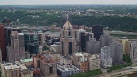 4.8K aerial stock footage approaching Downtown Skyscrapers, Downtown Pittsburgh, Pennsylvania Aerial Stock Footage | AX105_127E