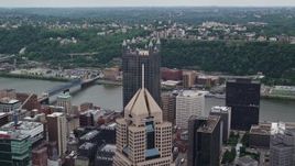 4.8K aerial stock footage flying over skyscrapers, Downtown Pittsburgh, Pennsylvania Aerial Stock Footage | AX105_129