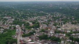 4.8K aerial stock footage flying over Station Square to suburbs, Pittsburgh, Pennsylvania Aerial Stock Footage | AX105_130E