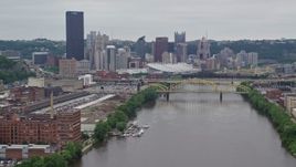 4.8K aerial stock footage tilting up and reveal skyscrapers, Downtown Pittsburgh, Pennsylvania Aerial Stock Footage | AX105_148E
