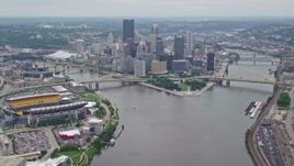4.8K aerial stock footage approaching skyscrapers and rivers, Downtown Pittsburgh, Pennsylvania Aerial Stock Footage | AX105_193E