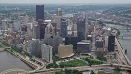 4.8K aerial stock footage approaching and flying over Downtown Pittsburgh, Pennsylvania Aerial Stock Footage | AX105_196E