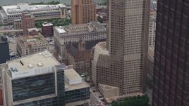 4.8K aerial stock footage flyby skyscraper to reveal courthouse and skyscrapers, Downtown Pittsburgh, Pennsylvania Aerial Stock Footage | AX105_201E