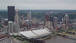 4.8K aerial stock footage of skyscrapers and convention center, Downtown Pittsburgh, Pennsylvania Aerial Stock Footage | AX105_203E