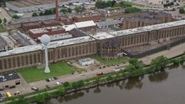 4.8K aerial stock footage orbiting Western State Penitentiary, Pittsburgh, Pennsylvania Aerial Stock Footage | AX105_211E
